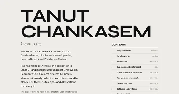 The opening of an interactive page titled The Work of Tanut Chankasem